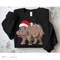 Festive Hippopotamus Hat for Christmas Lovers Sweatshirt thumb 2