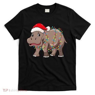 Festive Hippopotamus Hat for Christmas Lovers T-Shirt