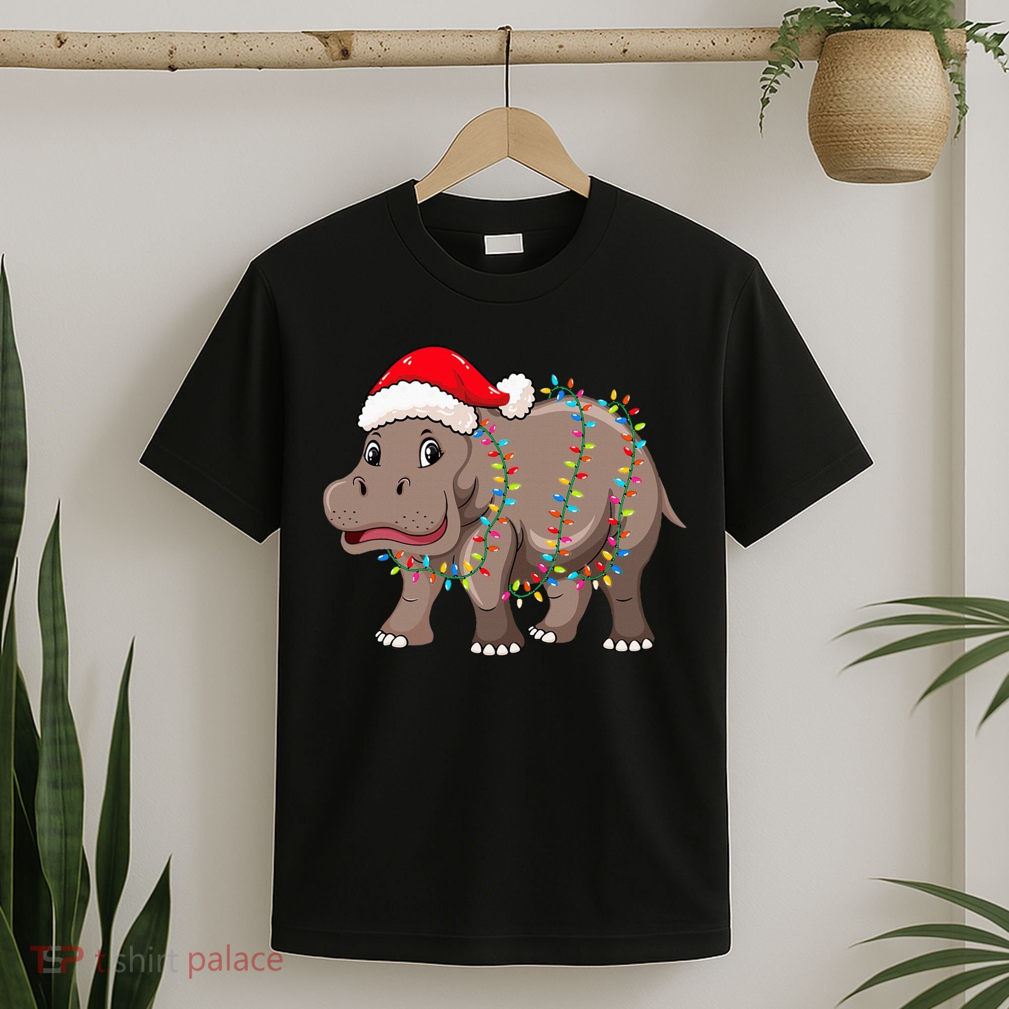 Festive Hippopotamus Hat for Christmas Lovers T-Shirt