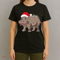 Festive Hippopotamus Hat for Christmas Lovers T-Shirt thumb 4