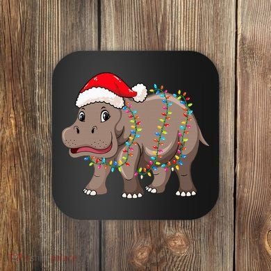 Festive Hippopotamus Hat for Christmas Lovers Coaster