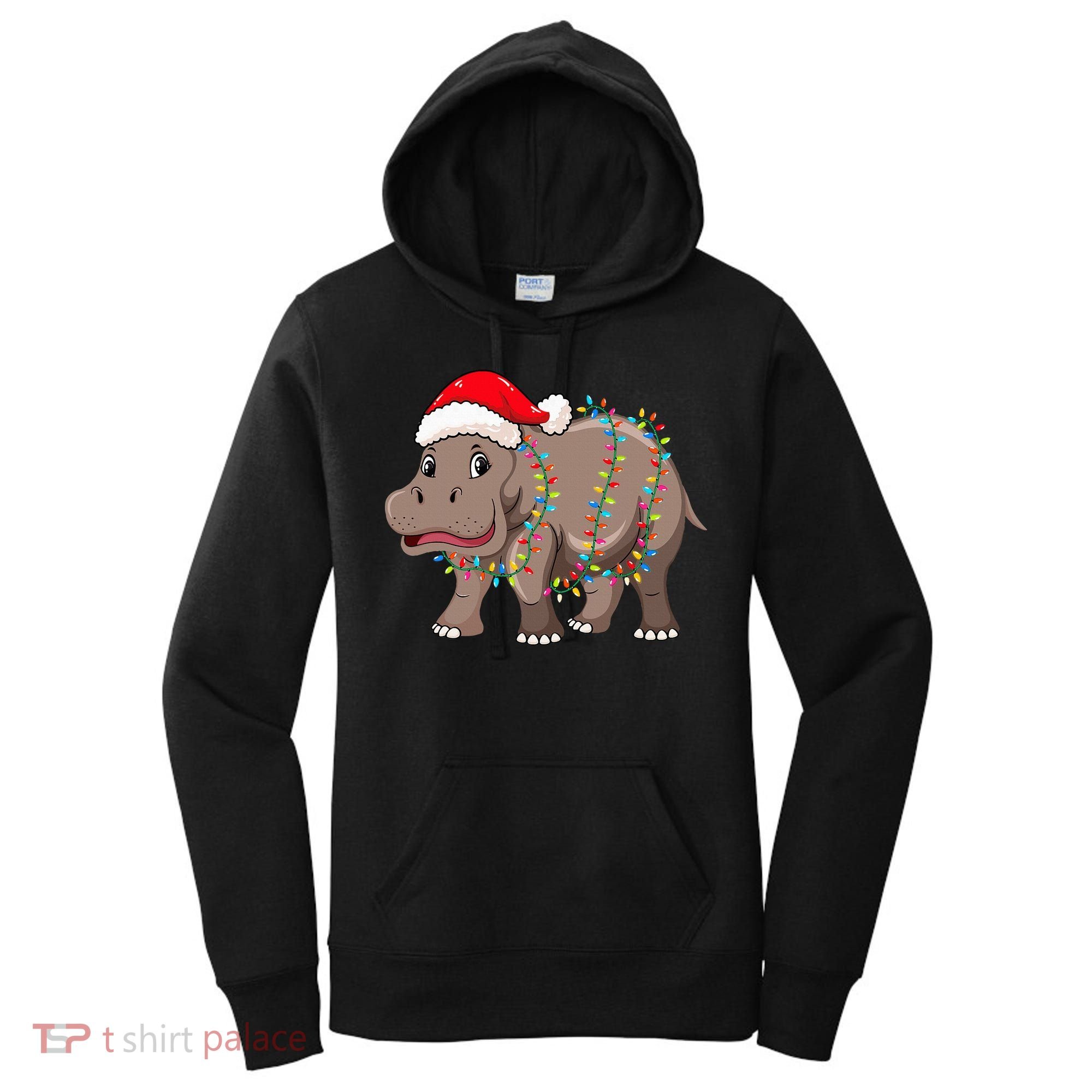 Festive Hippopotamus Hat for Christmas Lovers Women's Hoodie