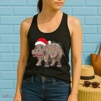 Festive Hippopotamus Hat for Christmas Lovers Women's Tank Top thumb 2