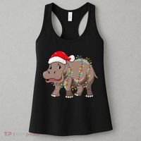 Festive Hippopotamus Hat for Christmas Lovers Women's Tank Top thumb 3