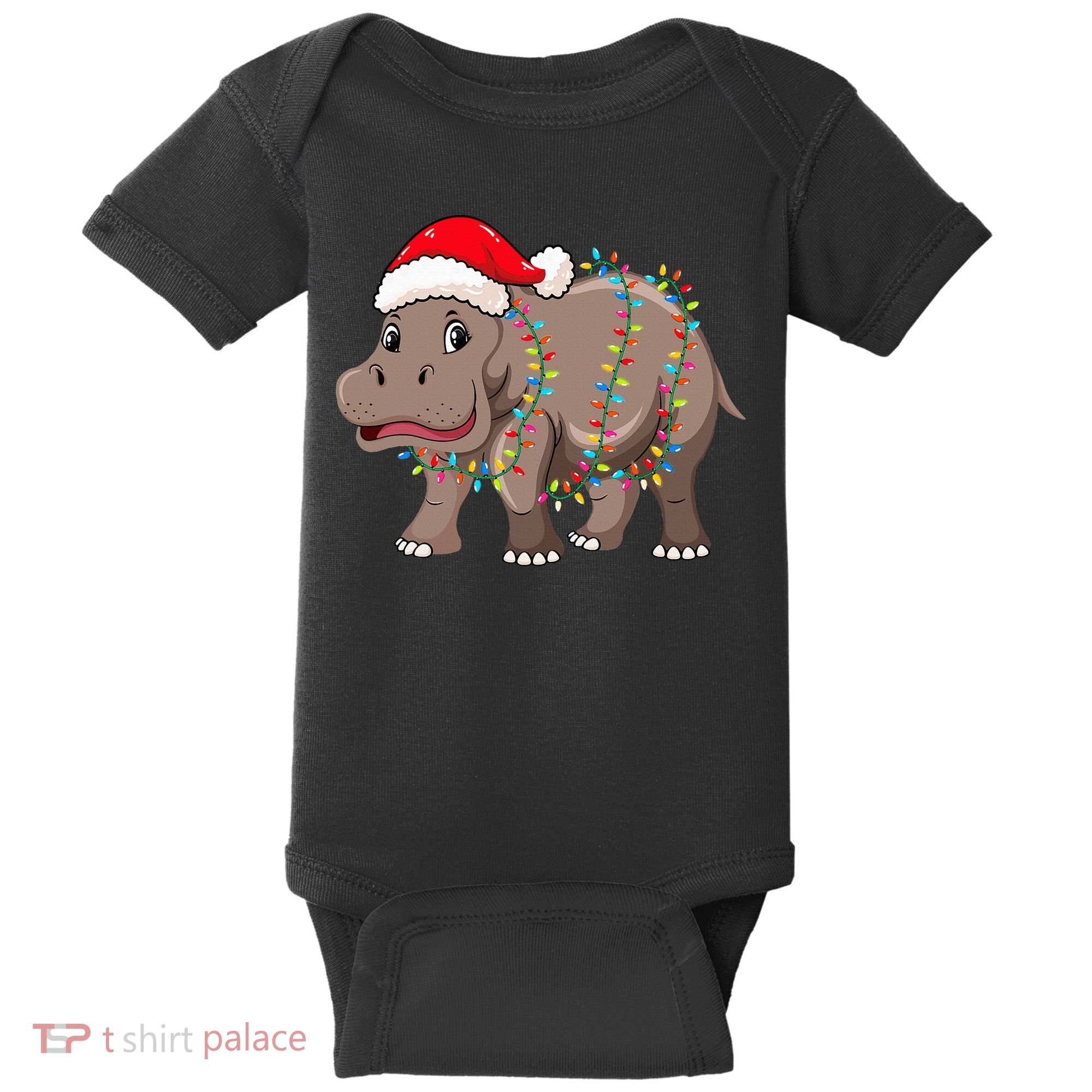 Festive Hippopotamus Hat for Christmas Lovers Baby Bodysuit