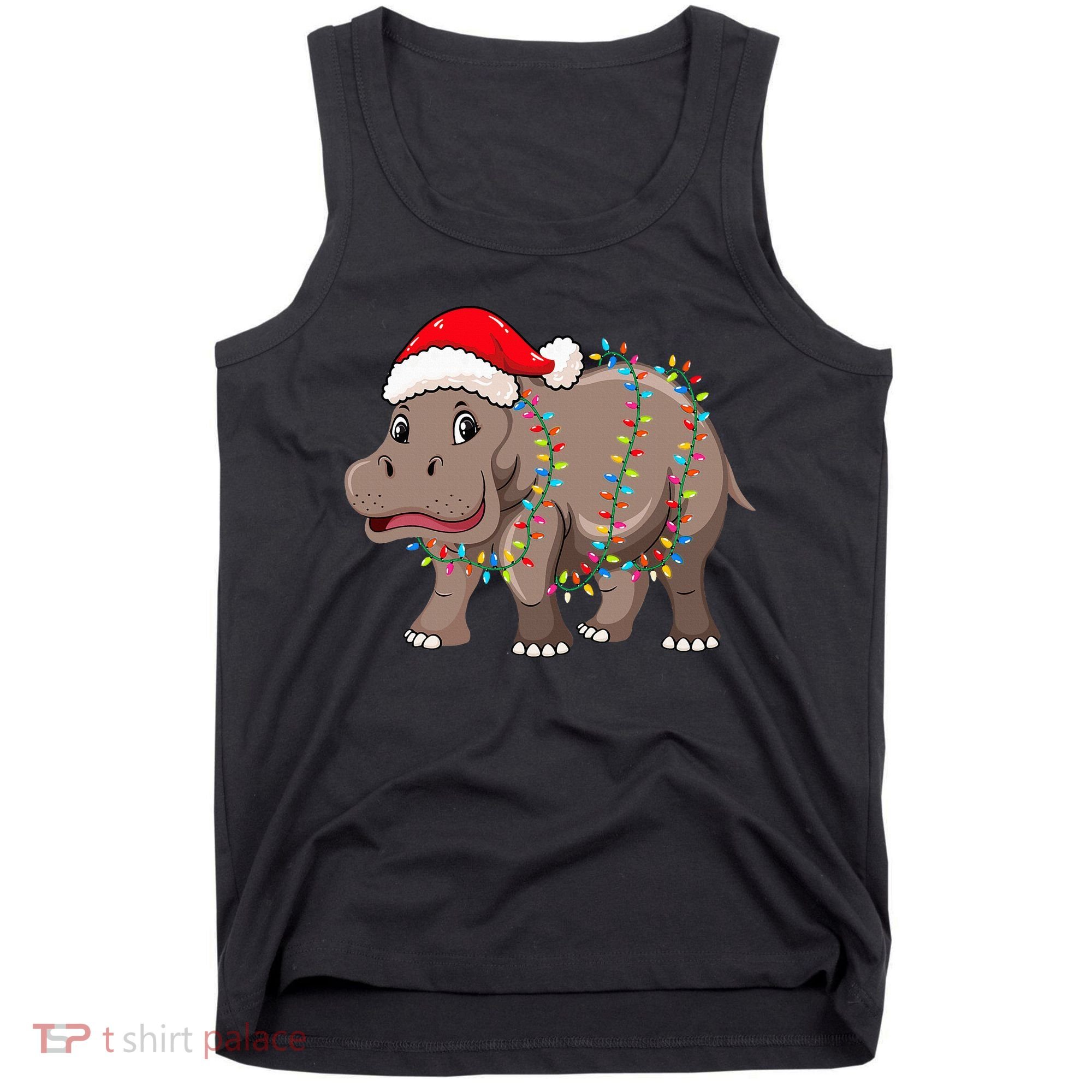 Festive Hippopotamus Hat for Christmas Lovers Tank Top