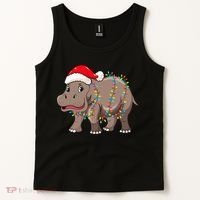 Festive Hippopotamus Hat for Christmas Lovers Tank Top thumb 2