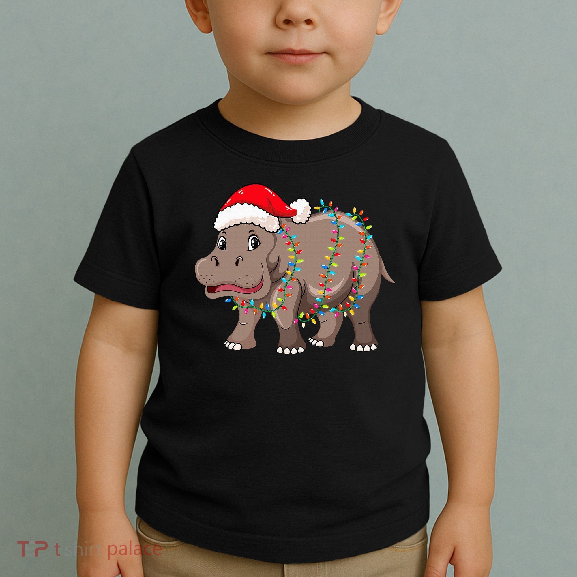 Festive Hippopotamus Hat for Christmas Lovers Toddler T-Shirt