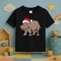 Festive Hippopotamus Hat for Christmas Lovers Toddler T-Shirt thumb 3