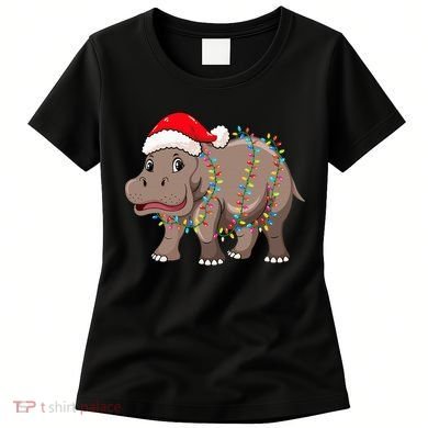 Festive Hippopotamus Hat for Christmas Lovers Women's T-Shirt