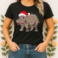 Festive Hippopotamus Hat for Christmas Lovers Women's T-Shirt thumb 2