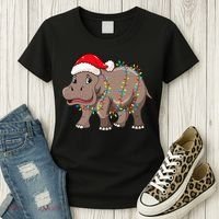 Festive Hippopotamus Hat for Christmas Lovers Women's T-Shirt thumb 3