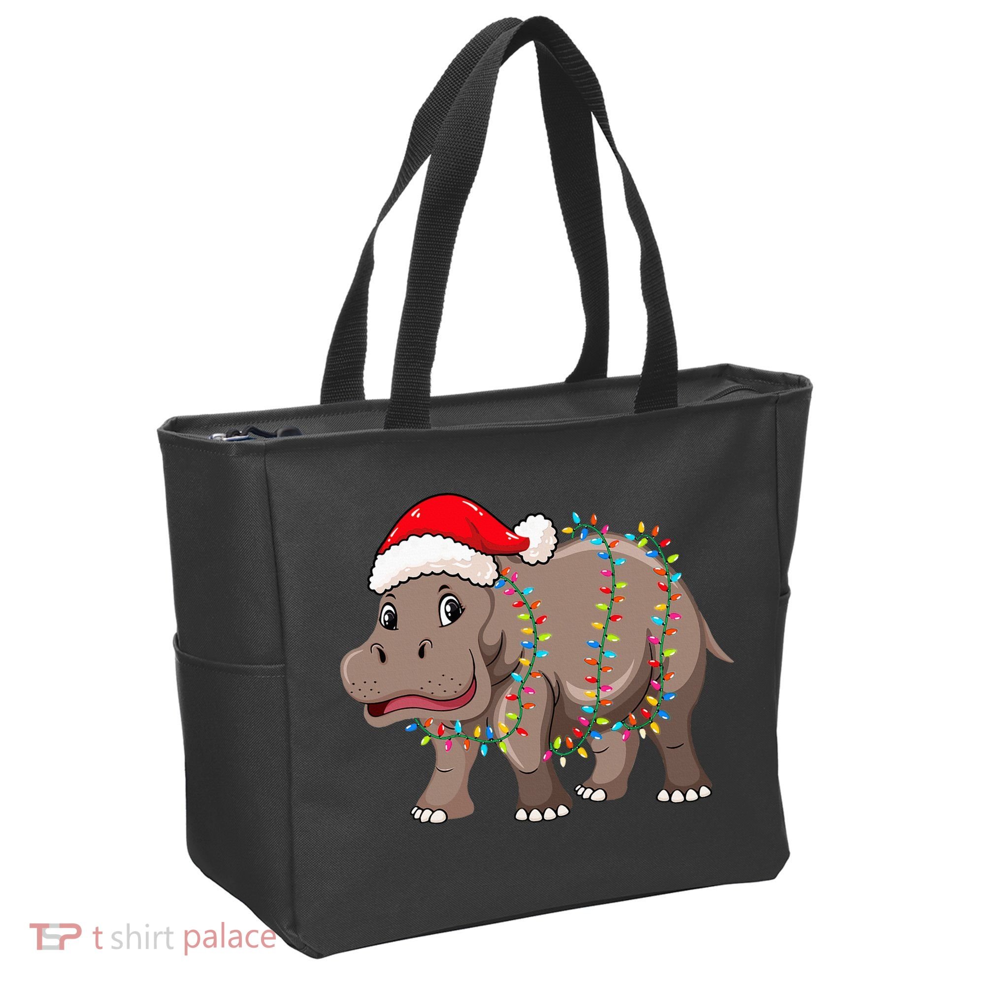 Festive Hippopotamus Hat for Christmas Lovers Tote Bag