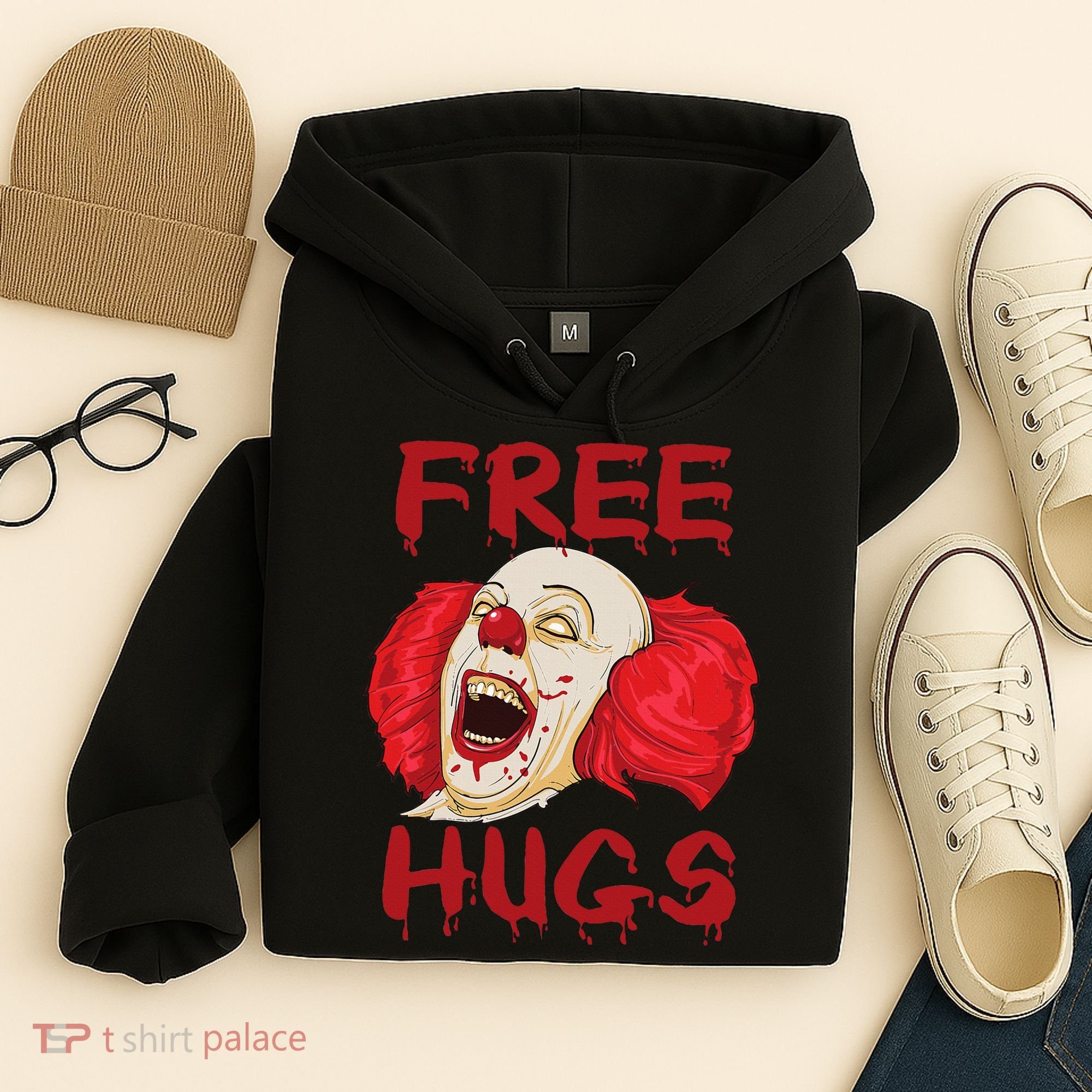 Free Hugs Halloween Evil Killer Scary Clown Horror Gift Hoodie
