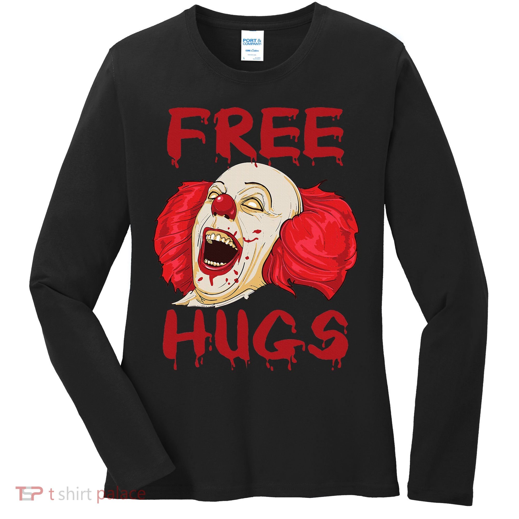 Free Hugs Halloween Evil Killer Scary Clown Horror Gift Women's Long Sleeve Shirt