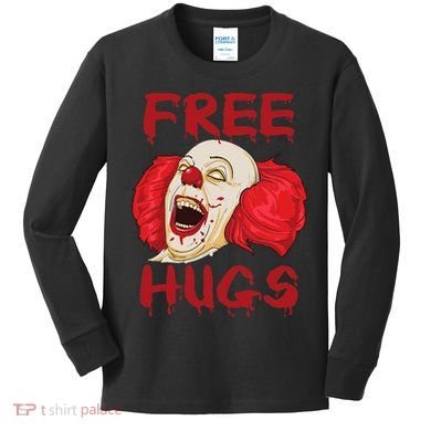 Free Hugs Halloween Evil Killer Scary Clown Horror Gift Kids Long Sleeve Shirt