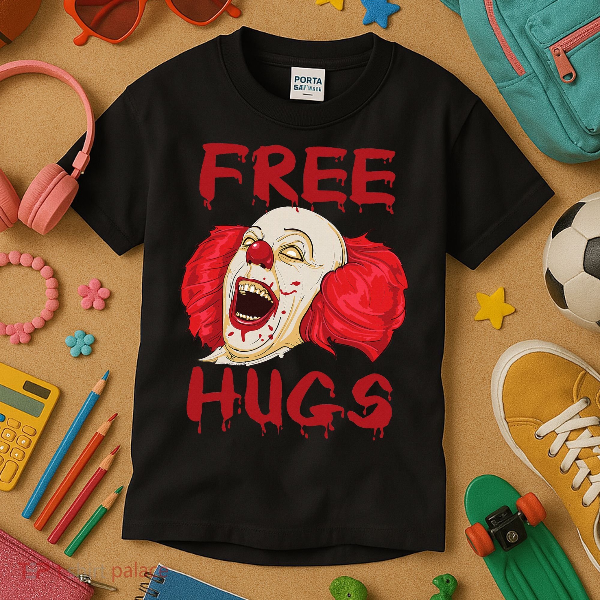 Free Hugs Halloween Evil Killer Scary Clown Horror Gift Kids T-Shirt