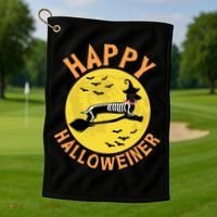 Funny Happy Halloweiner Dachshund Lover Golf Towel thumb 1