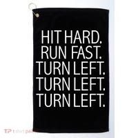 Funny Hit Hard Run Fast Turn Left Baseball Pitcher Gift Golf Towel thumb 0