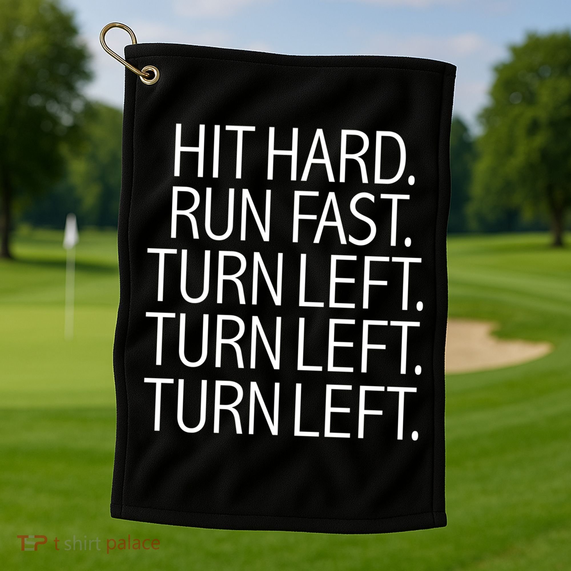 Funny Hit Hard Run Fast Turn Left Baseball Pitcher Gift Golf Towel
