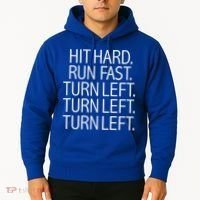 Funny Hit Hard Run Fast Turn Left Baseball Pitcher Gift Hoodie thumb 2