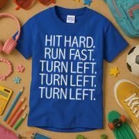 Funny Hit Hard Run Fast Turn Left Baseball Pitcher Gift Kids T-Shirt thumb 3