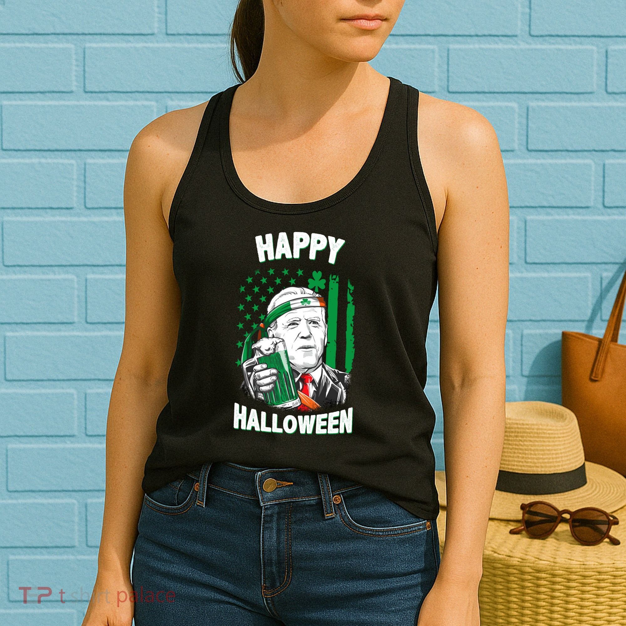 Funny Happy Halloween Joe Biden St Patrick's Day Women's Tank Top