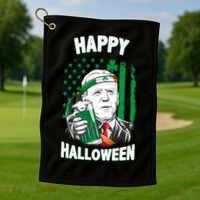 Funny Happy Halloween Joe Biden St Patrick's Day Golf Towel thumb 1