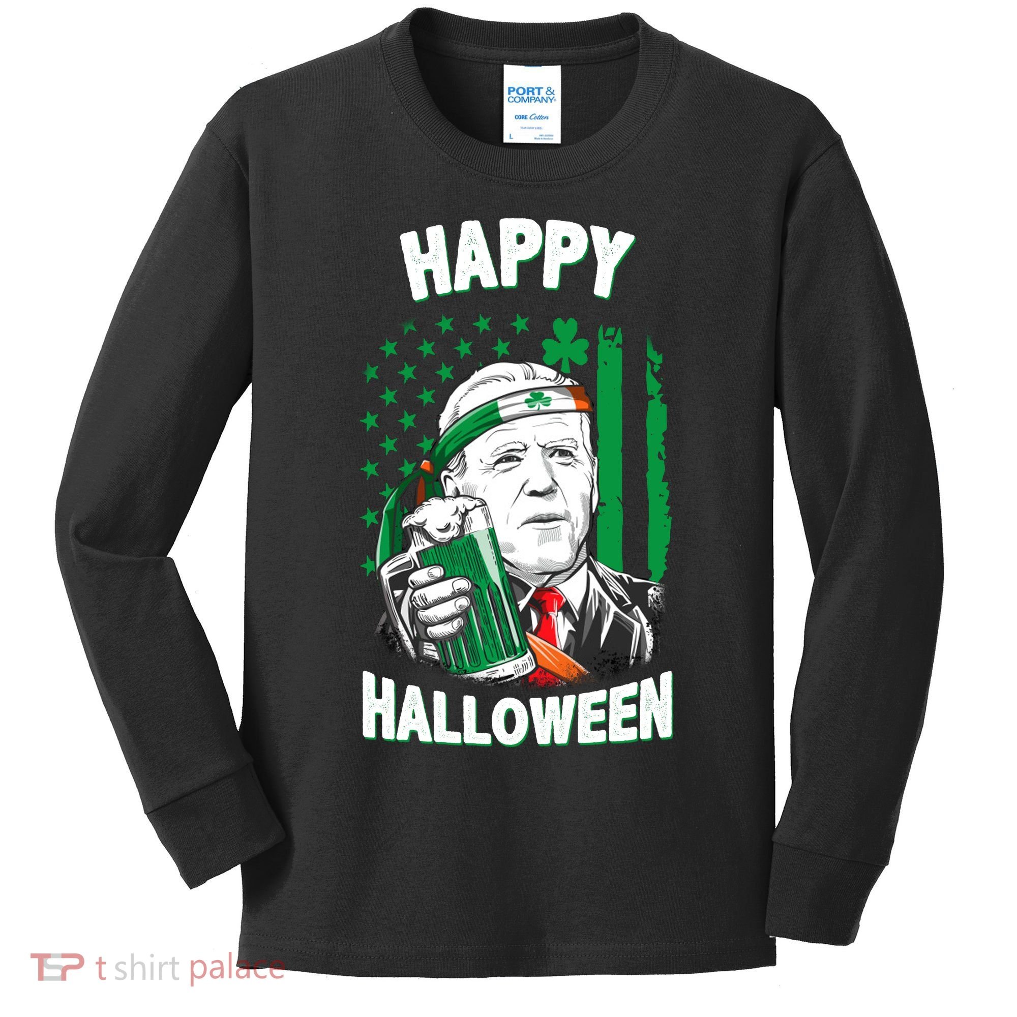 Funny Happy Halloween Joe Biden St Patrick's Day Kids Long Sleeve Shirt