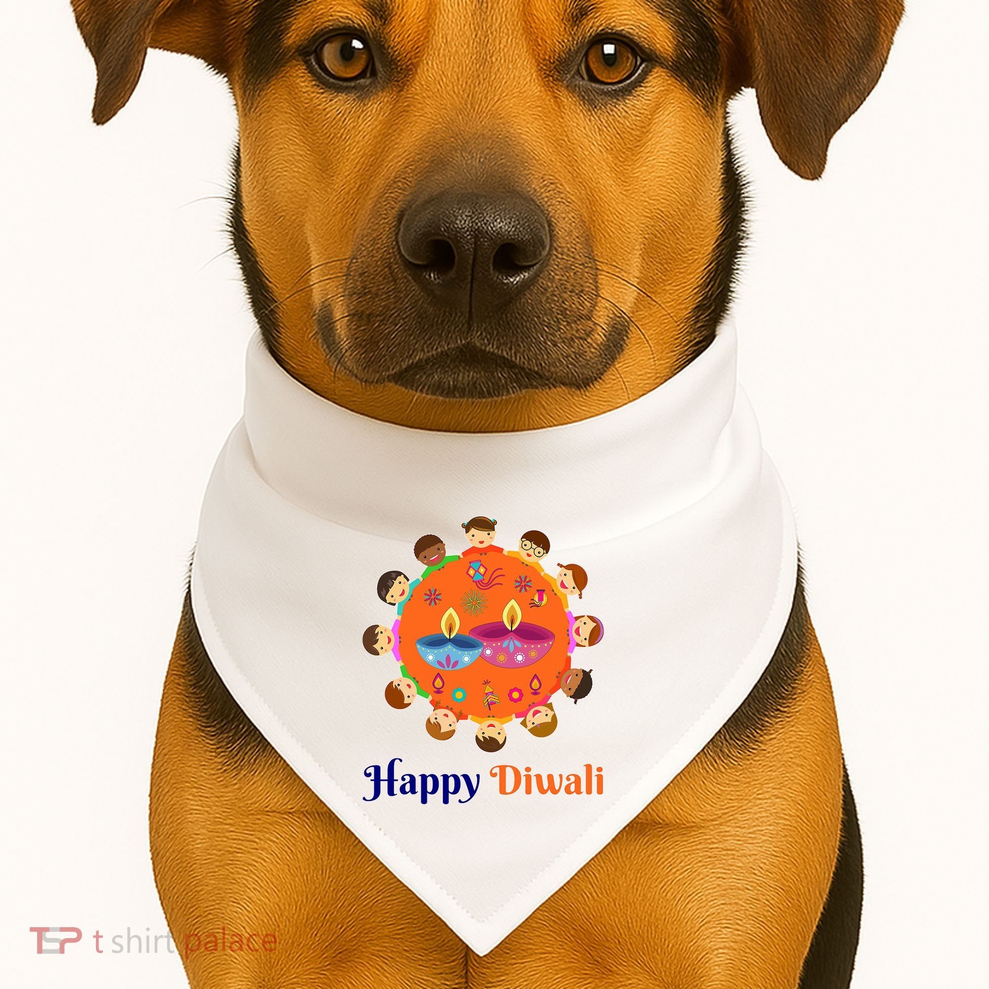 Family Hindu Happy Diwali USA-Made Doggie Bandana