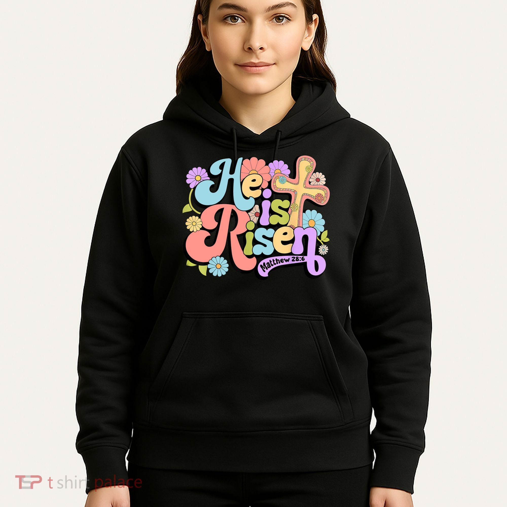 Floral He Is Risen Happy Easter Christian Bible Verse Faith  Hoodie