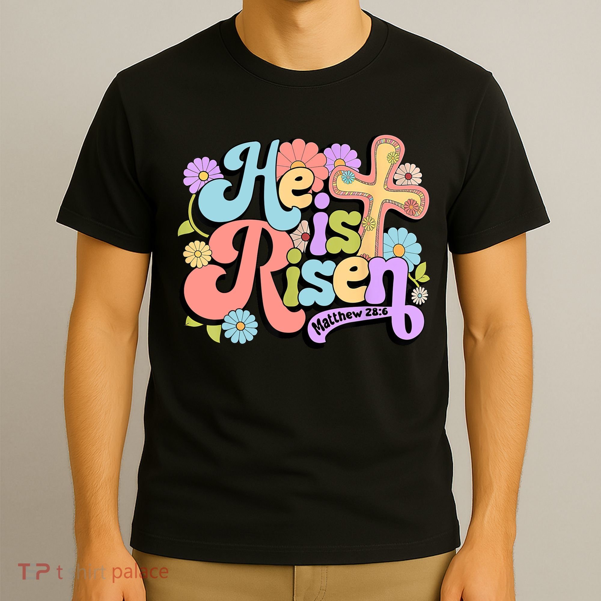 Floral He Is Risen Happy Easter Christian Bible Verse Faith  T-Shirt