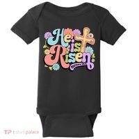 Floral He Is Risen Happy Easter Christian Bible Verse Faith  Baby Bodysuit thumb 0