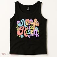 Floral He Is Risen Happy Easter Christian Bible Verse Faith  Tank Top thumb 2