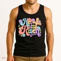 Floral He Is Risen Happy Easter Christian Bible Verse Faith  Tank Top thumb 3