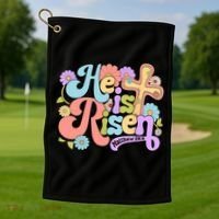 Floral He Is Risen Happy Easter Christian Bible Verse Faith  Golf Towel thumb 1