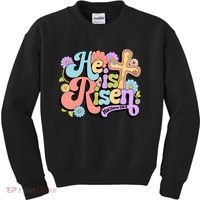 Floral He Is Risen Happy Easter Christian Bible Verse Faith  Kids Sweatshirt thumb 0