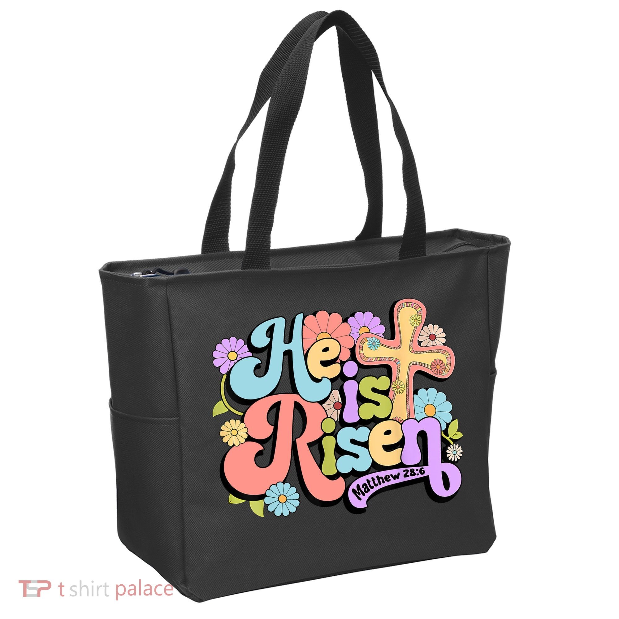 Floral He Is Risen Happy Easter Christian Bible Verse Faith  Tote Bag
