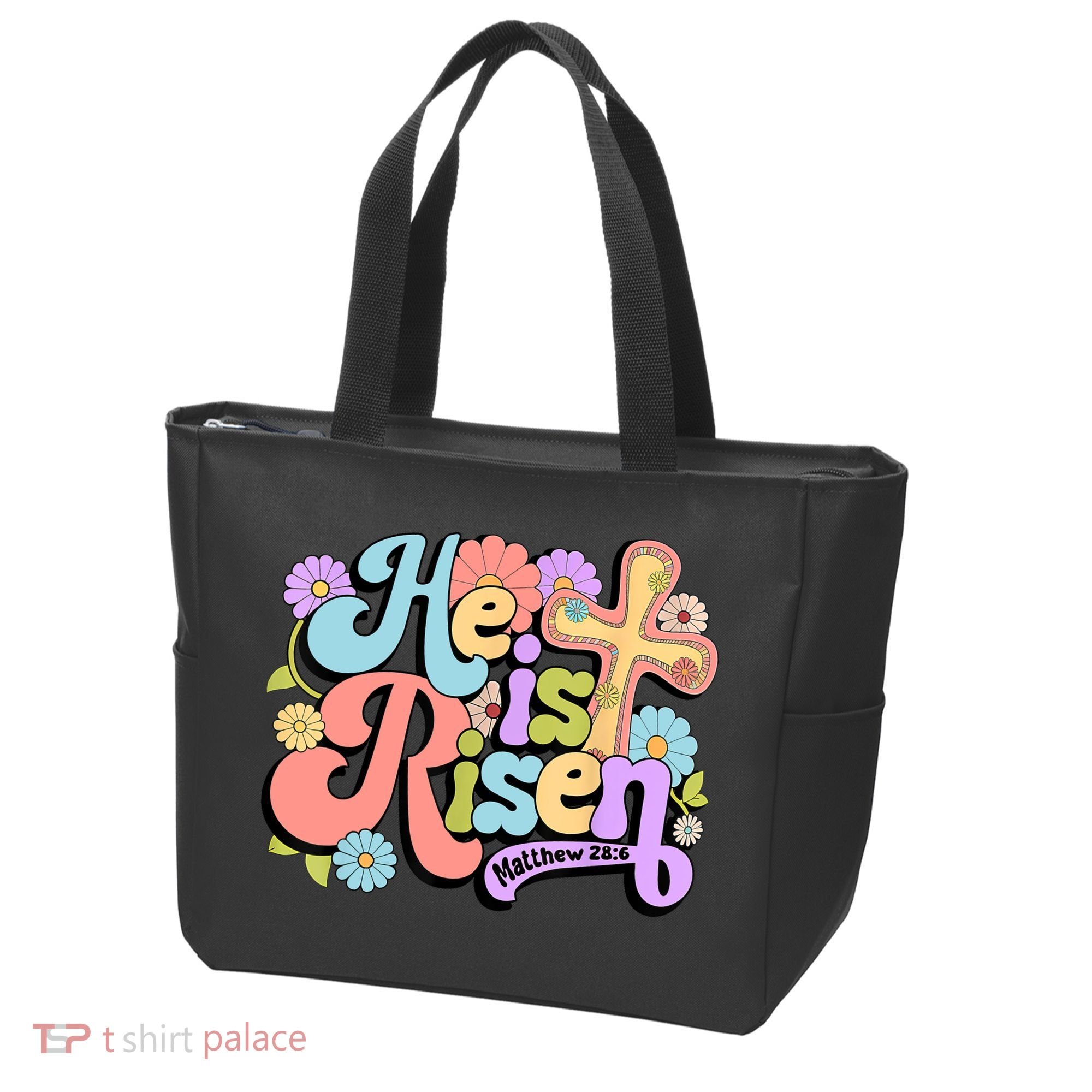 Floral He Is Risen Happy Easter Christian Bible Verse Faith  Tote Bag