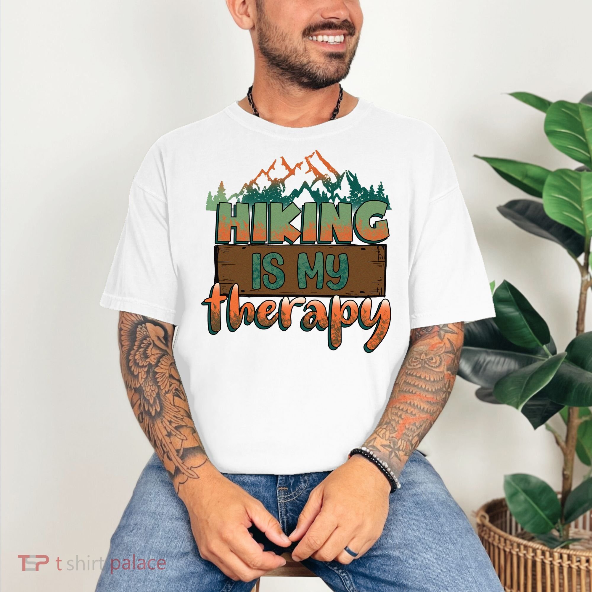 Funny Hiking Is My Therapy Camping Mountain Love Gift Comfort Colors T-Shirt