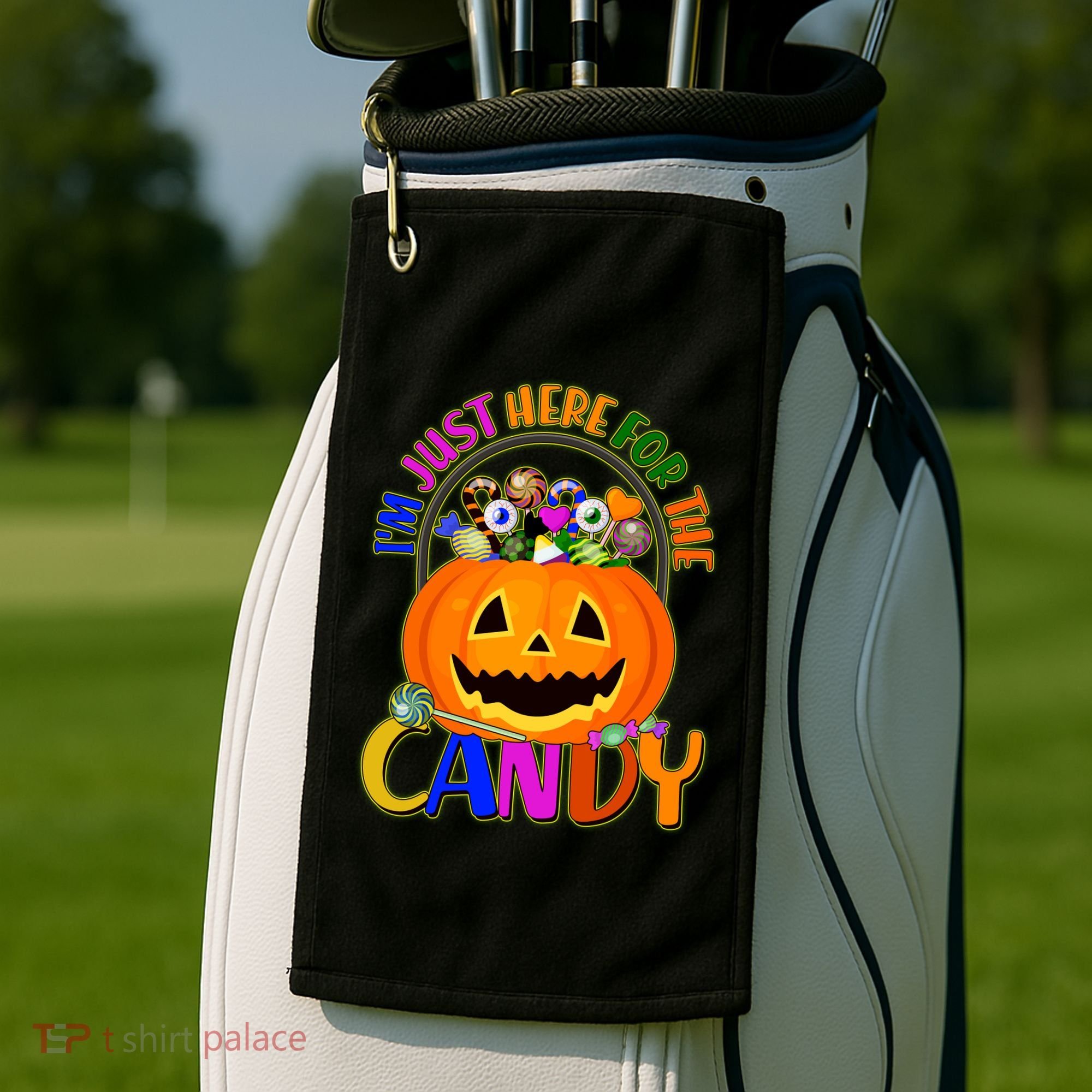 Funny Halloween I'm Just Here For The Candy Golf Towel