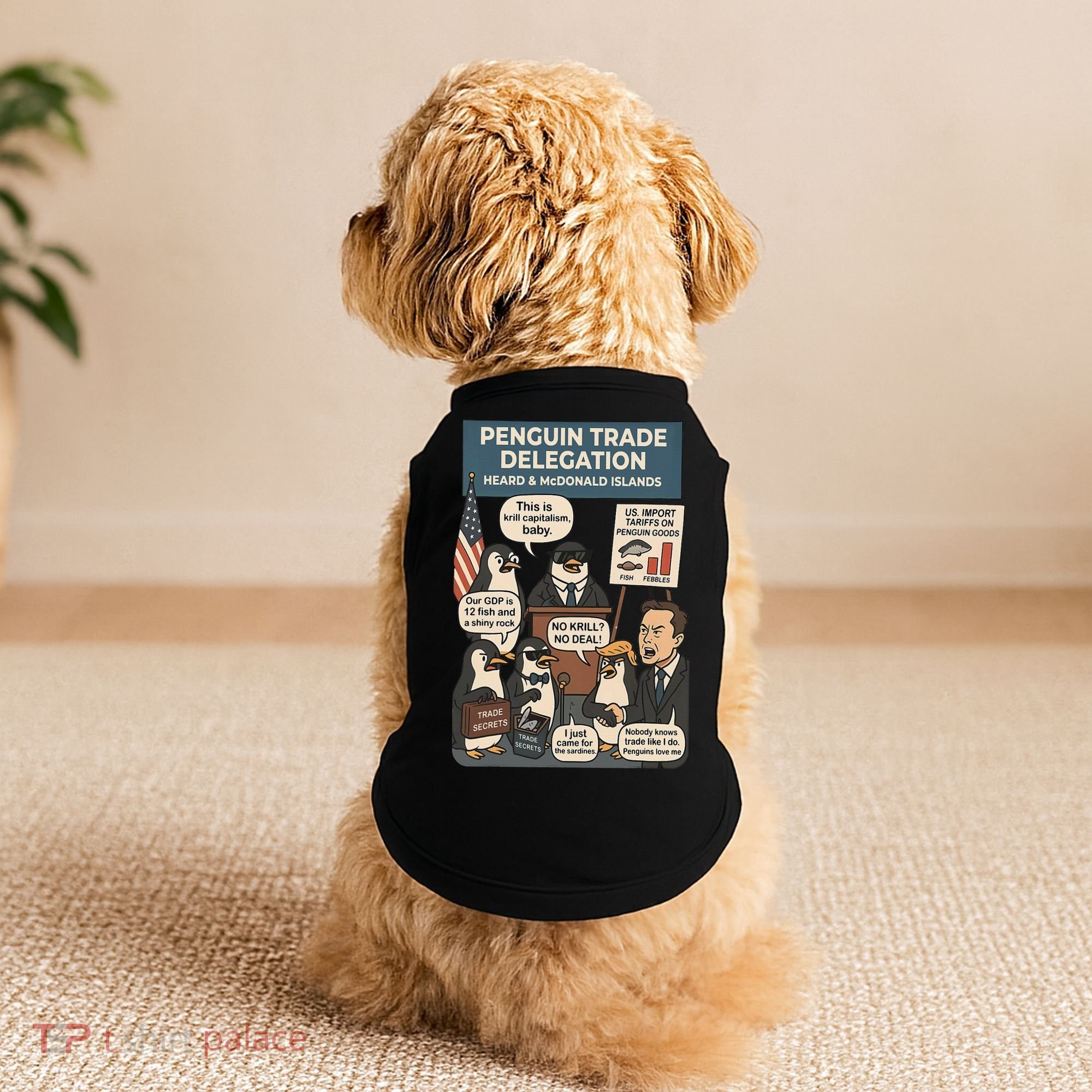 Funny Heard Island Penguins Against Tariffs Doggie Tank