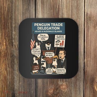 Funny Heard Island Penguins Against Tariffs Coaster