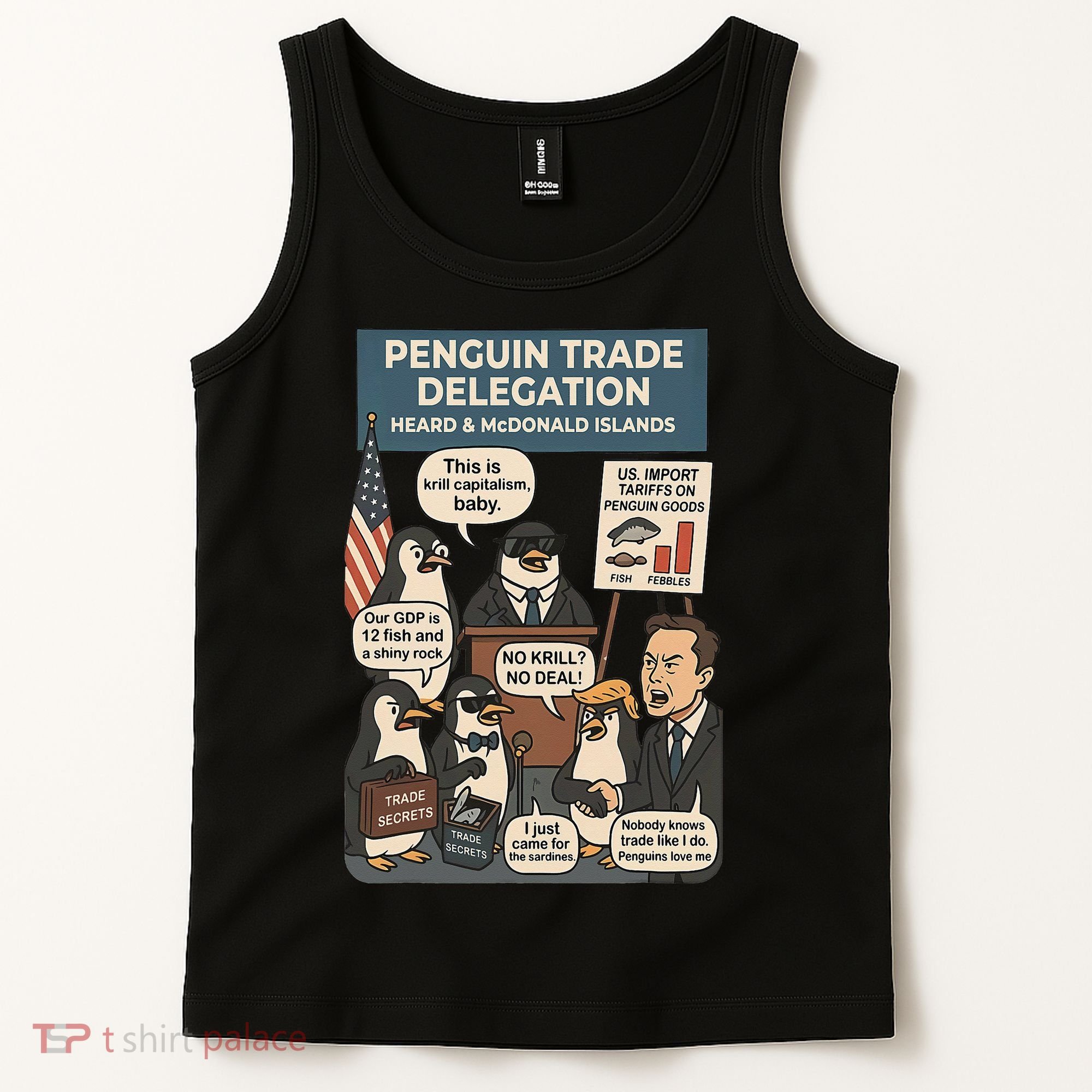 Funny Heard Island Penguins Against Tariffs Tank Top
