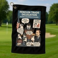 Funny Heard Island Penguins Against Tariffs Golf Towel thumb 1
