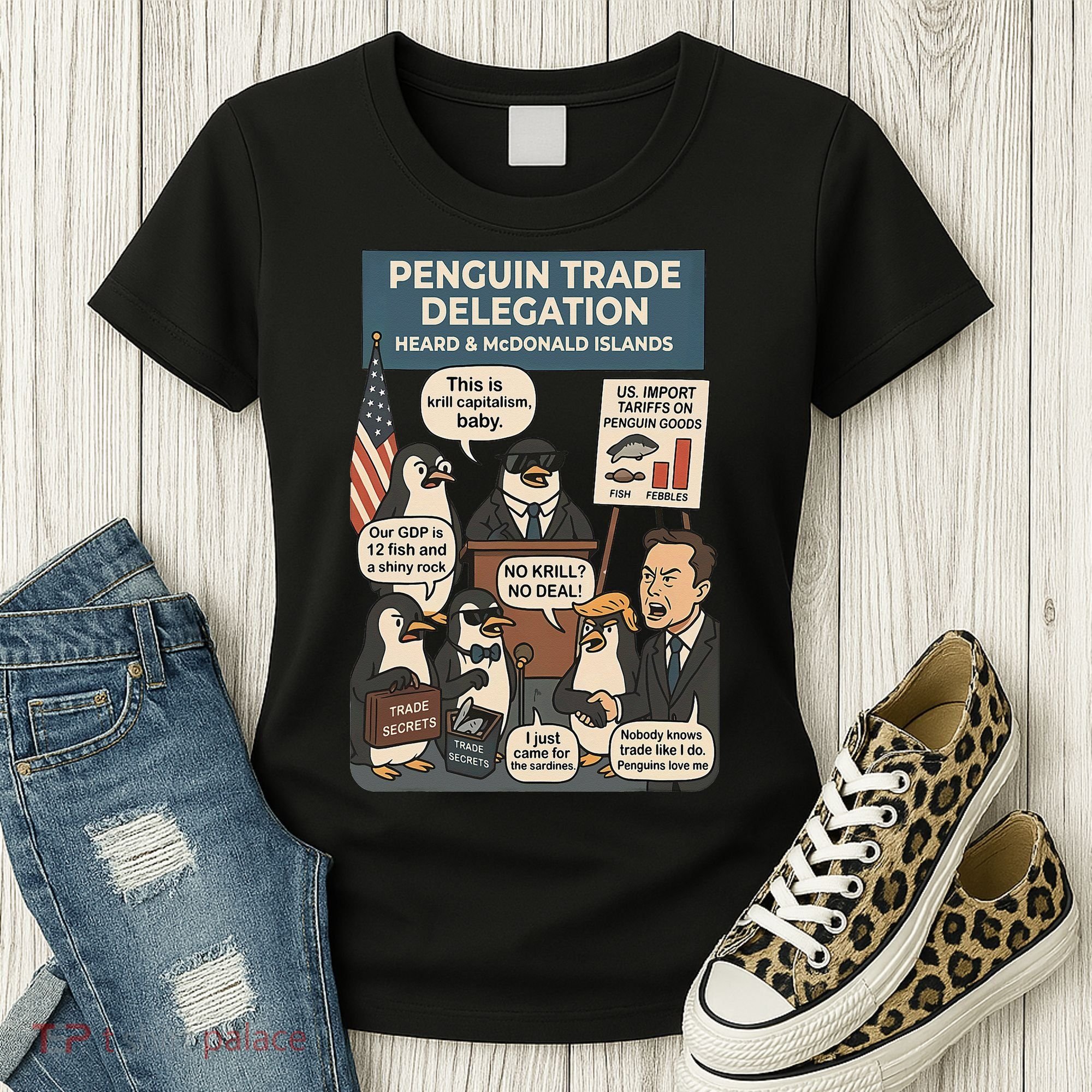 Funny Heard Island Penguins Against Tariffs Women's T-Shirt