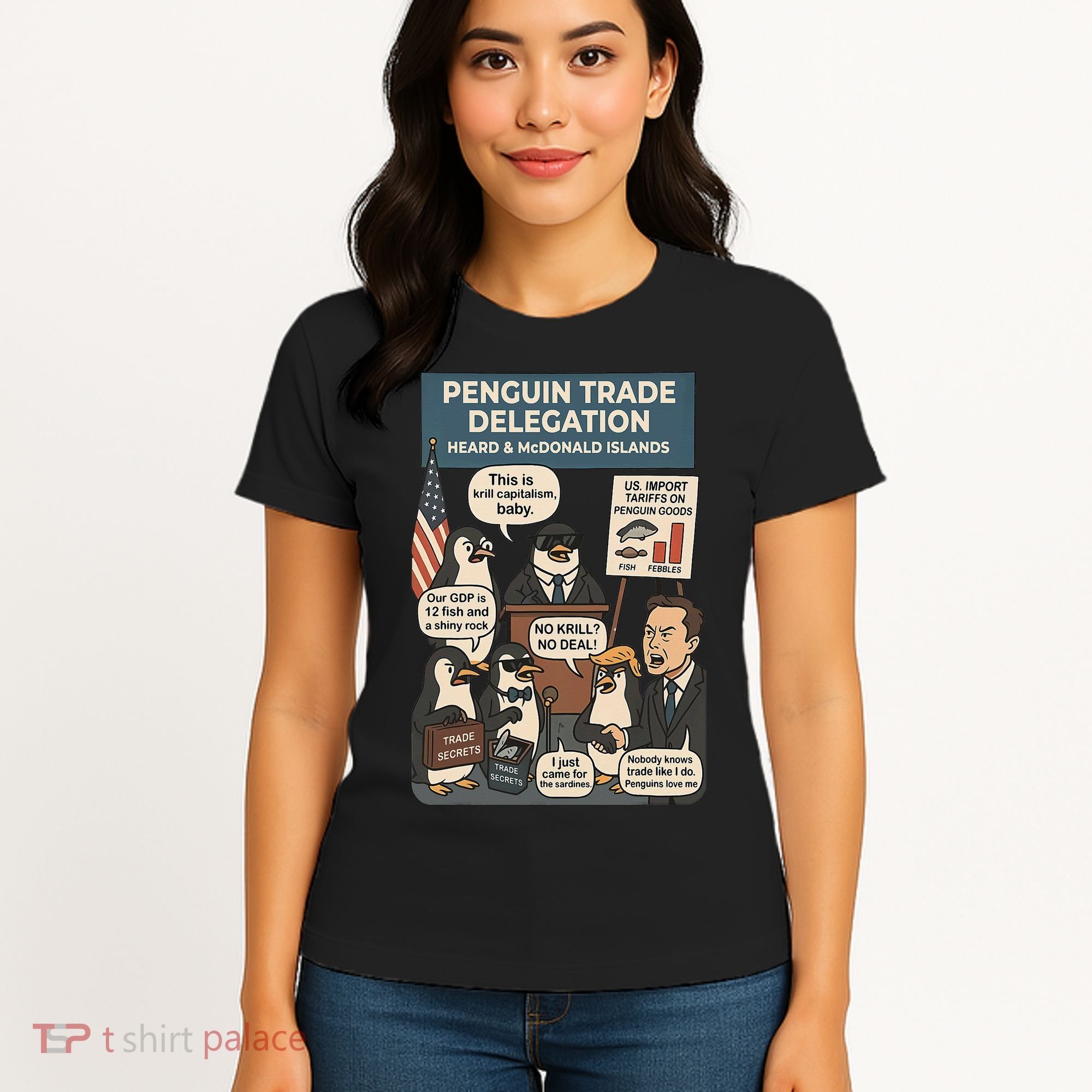 Funny Heard Island Penguins Against Tariffs Women's T-Shirt