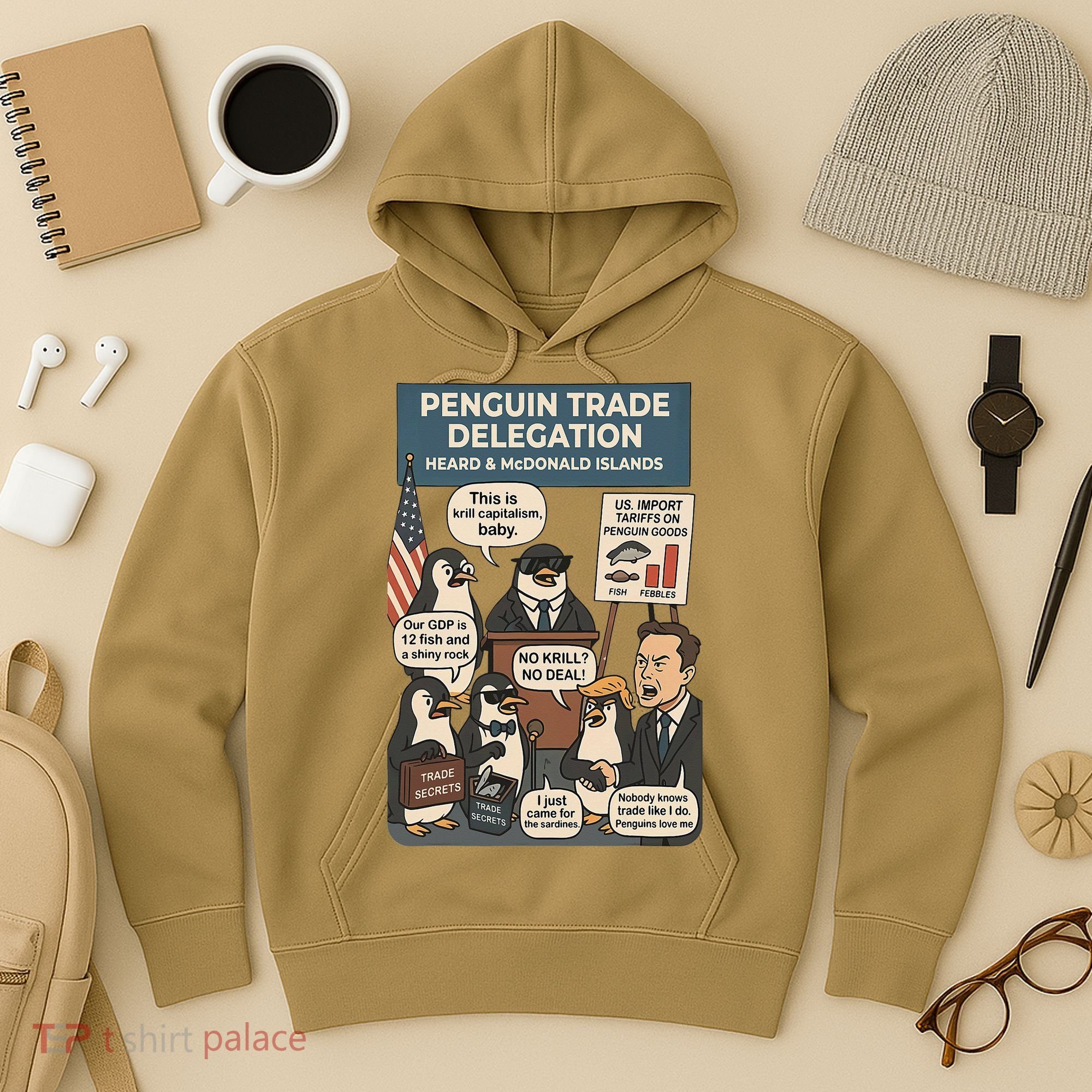 Funny Heard Island Penguins Against Tariffs Hoodie