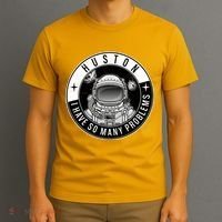 Funny Huston I Have So Many Problems Astronaut Emblem T-Shirt thumb 3