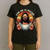 For He Is Rizzen Jesus Is Rizzen Christian Jesus Jokes T-Shirt thumb 4